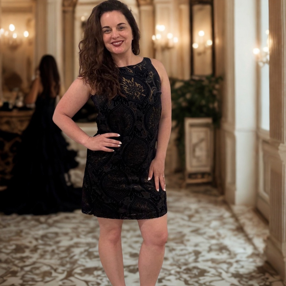 LOFT Elegant Navy and Gold Dress